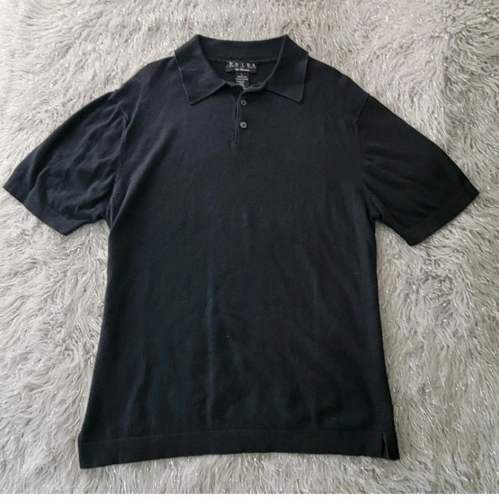 VALDA by Toscano Black Knit Polo Shirt Short Sleeve Grandpacore Made in Italy L
